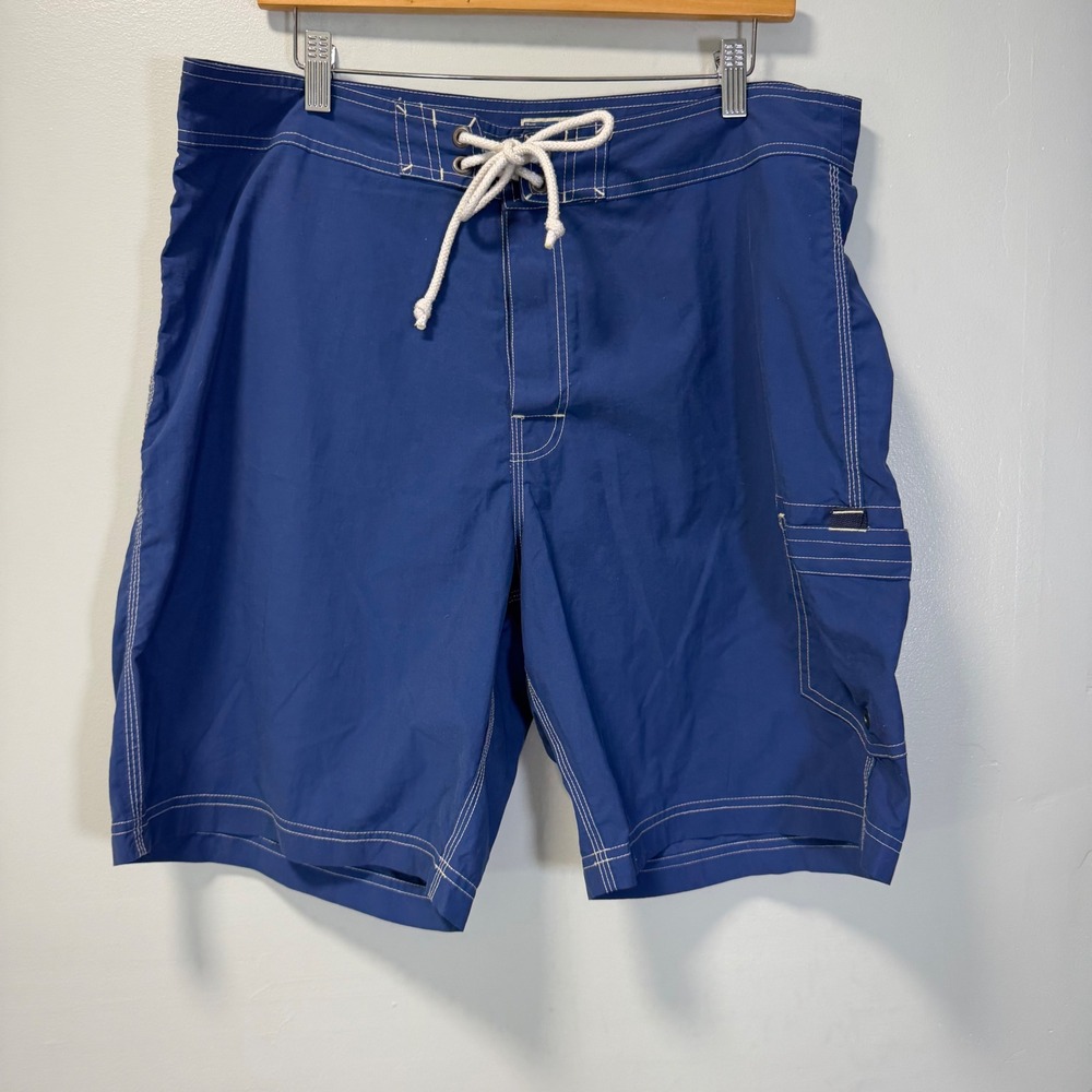 J Crew Mens Blue Board Shorts Swim Trunks Size 36 Solid Cargo Pocket Beachwear